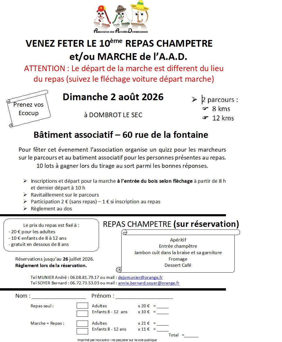 REPAS CHAMPETRE ET MARCHE à DOMBROT-LE-SEC
